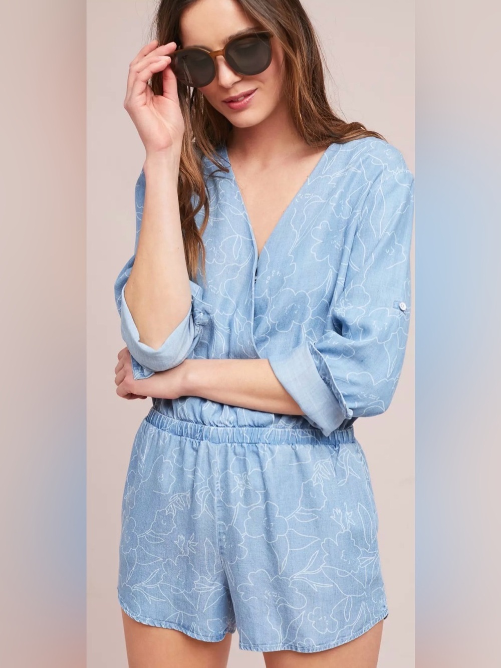 Anthropologie Cloth & Stone Chambray Romper Size S